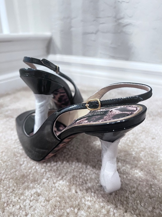 Dolce &Gabbana Peep Toe Sling Back Leopard Heels, Patent Leather